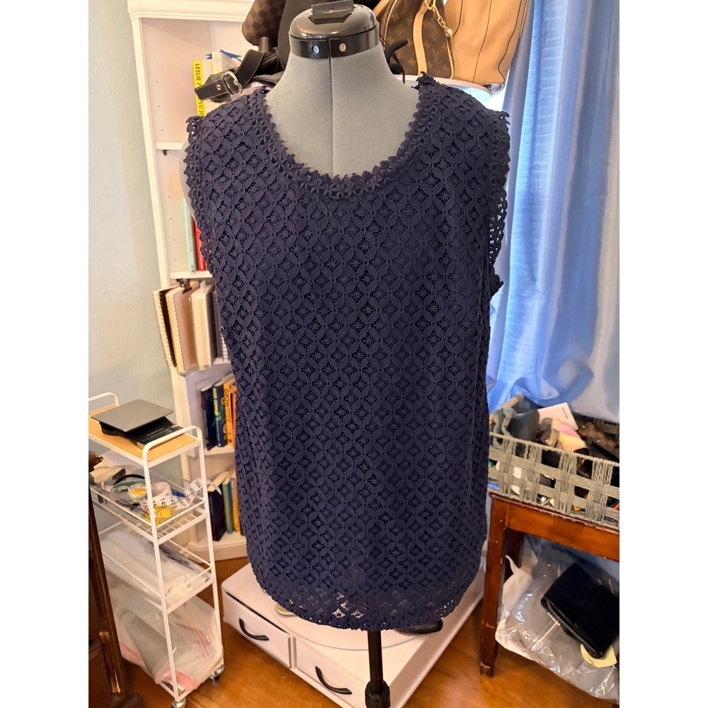 Merona Sleeveless Crochet Lace Layering Top XL Navy Blue Work Office Evening